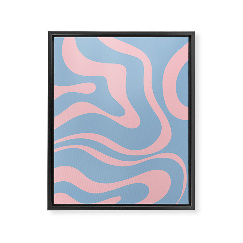 Light Blue and Pink Modern Retro Liquid Swirl Abstract Pattern Framed Canvas Print Gallery Image 8