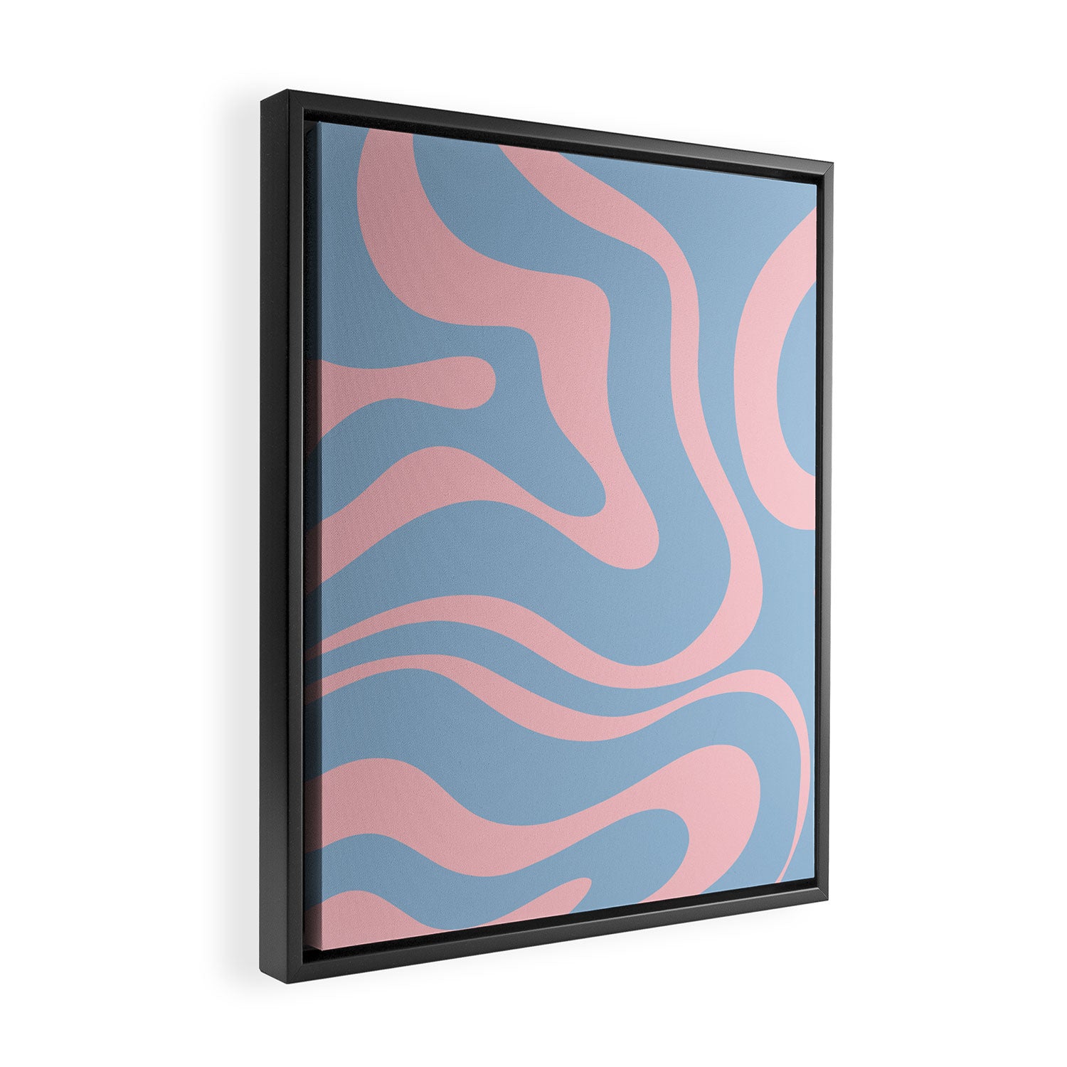 Light Blue and Pink Modern Retro Liquid Swirl Abstract Pattern Framed Canvas Print Gallery Image 2