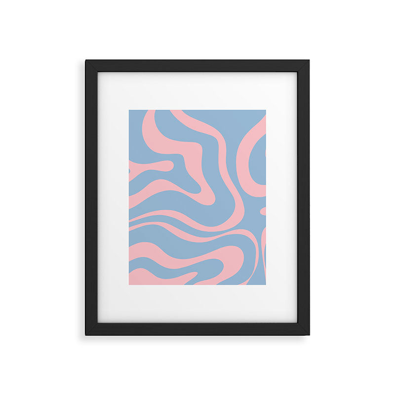 Light Blue and Pink Modern Retro Liquid Swirl Abstract Pattern Framed Art Print Gallery Image 6