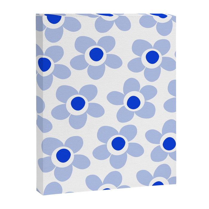 Light Blue Maisie Flowers Cheerful Floral Pattern on White Canvas Print Gallery Image 1