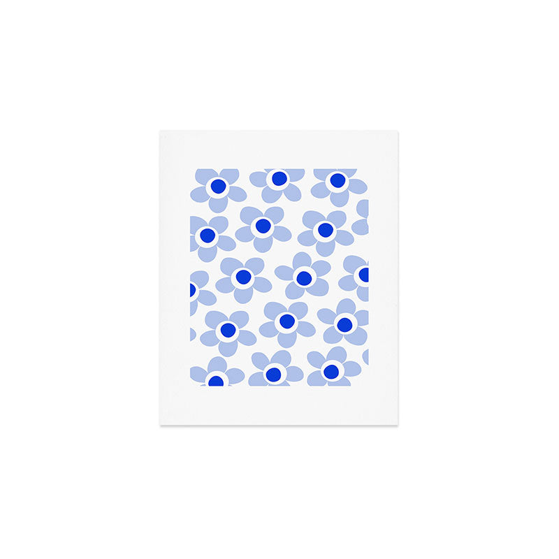 Light Blue Maisie Flowers Cheerful Floral Pattern on White Art Print Gallery Image 1