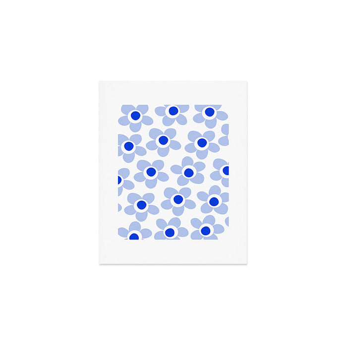 Light Blue Maisie Flowers Cheerful Floral Pattern on White Art Print Gallery Image 1