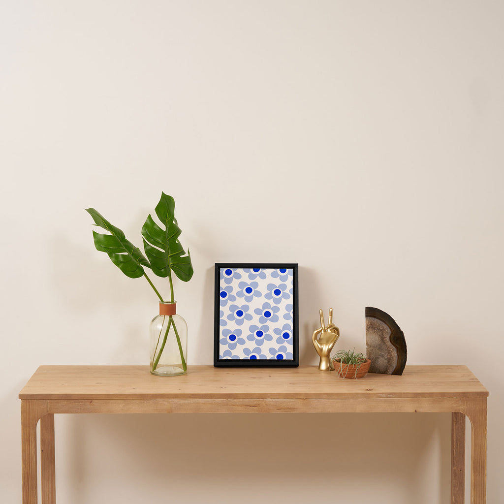 Light Blue Maisie Flowers Cheerful Floral Pattern on White Framed Canvas Print Gallery Image 4