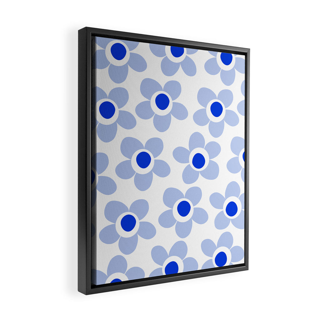 Light Blue Maisie Flowers Cheerful Floral Pattern on White Framed Canvas Print Gallery Image 2