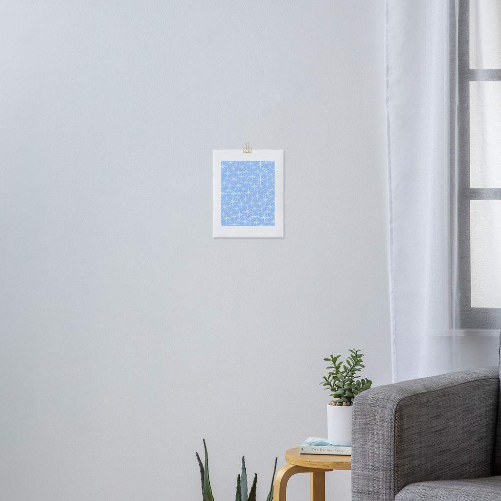 Light Blue Mid Century Modern Twinkling Stars Retro Atomic Pastel Pattern Art Print Gallery Image 3