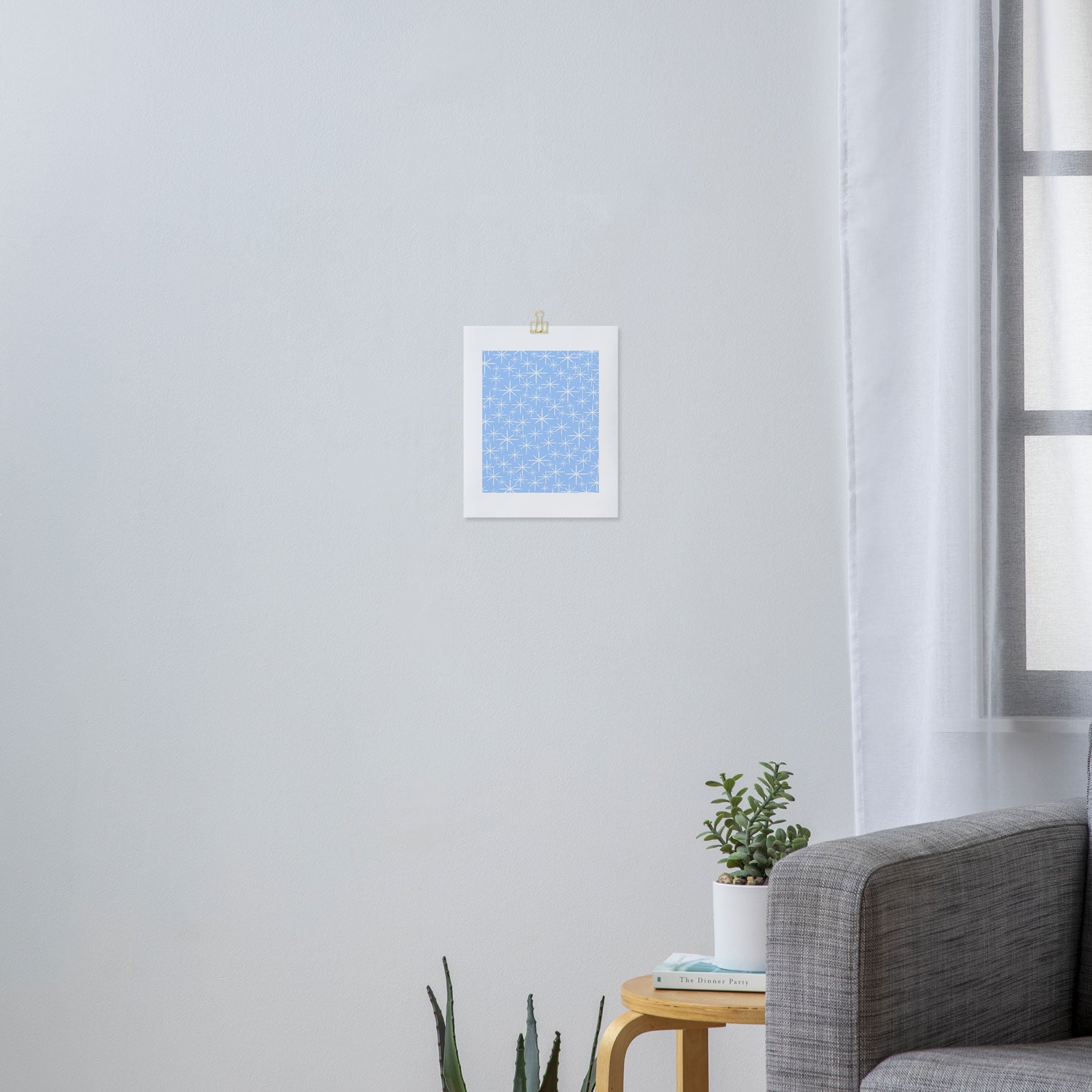 Light Blue Mid Century Modern Twinkling Stars Retro Atomic Pastel Pattern Art Print Gallery Image 3