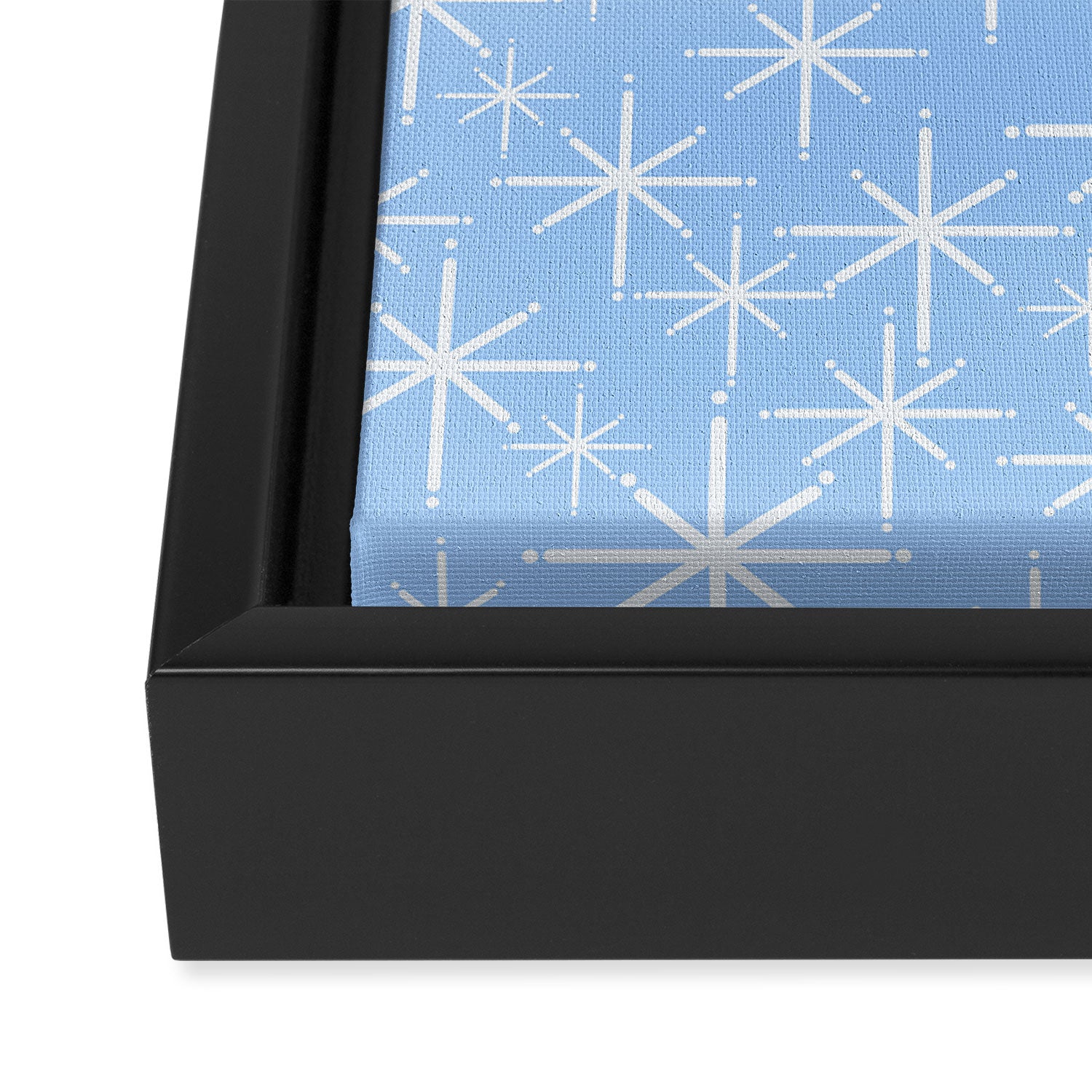 Light Blue Mid Century Modern Twinkling Stars Retro Atomic Pastel Pattern Framed Canvas Print Gallery Image 3