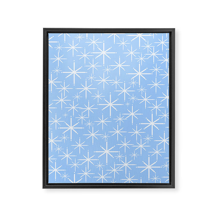 Light Blue Mid Century Modern Twinkling Stars Retro Atomic Pastel Pattern Framed Canvas Print Gallery Image 1