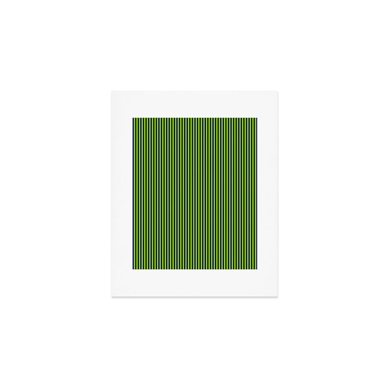 Lime Green and Navy Blue Ultra Fine Vertical Stripes Art Print Gallery Image 1
