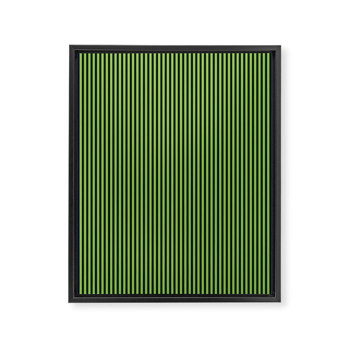 Lime Green and Navy Blue Ultra Fine Vertical Stripes Framed Canvas Print Gallery Image 1