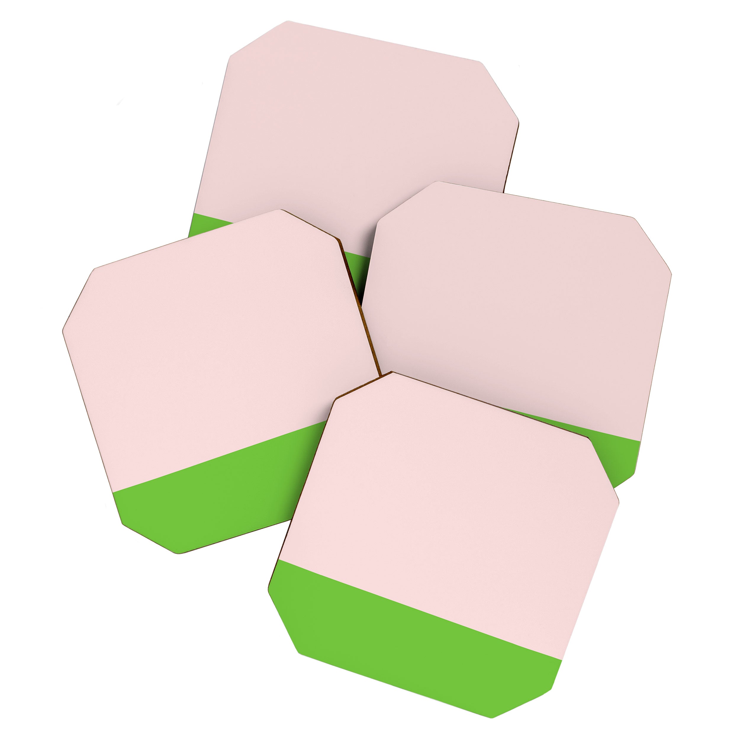 Lime Green and Pale Pink Fresh Minimalist Color Block Coaster Gallery Image 1