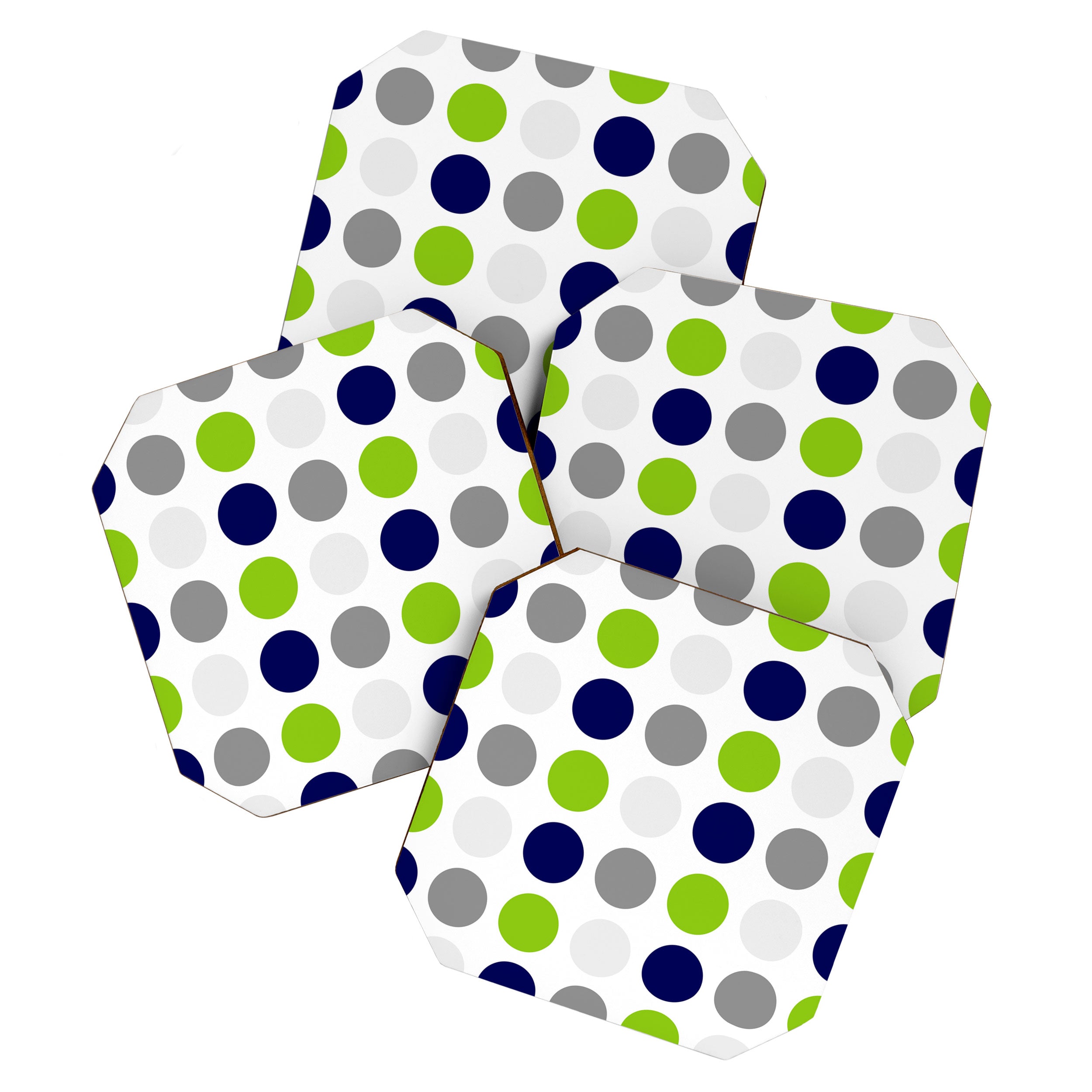 Lime Green, Bright Navy Blue, and Gray Multi Dots Minimalist Pattern on White Coaster Gallery Image 1
