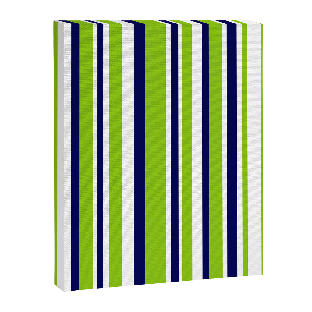 Lime Green Bright Navy Blue and White Vertical Stripes Pattern Canvas Print Gallery Image 8
