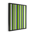 Lime Green Bright Navy Blue and White Vertical Stripes Pattern Framed Canvas Print Gallery Image 2