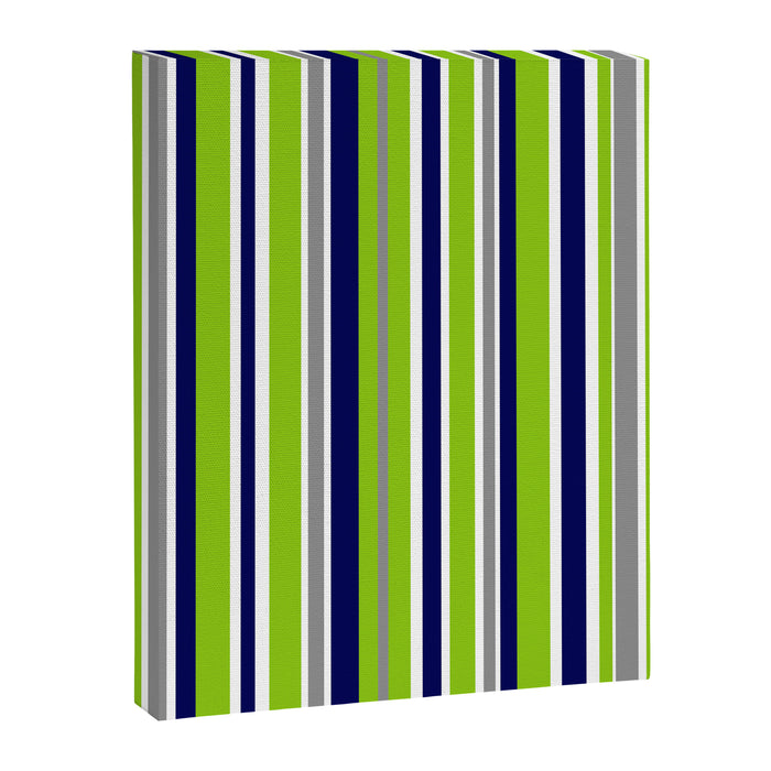Lime Green Bright Navy Blue Gray and White Vertical Stripes Pattern Canvas Print Gallery Image 1