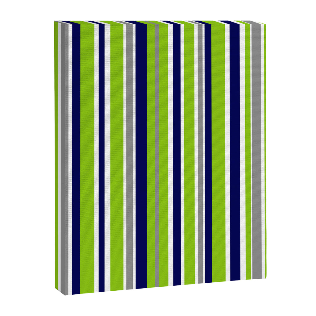 Lime Green Bright Navy Blue Gray and White Vertical Stripes Pattern Canvas Print Gallery Image 8