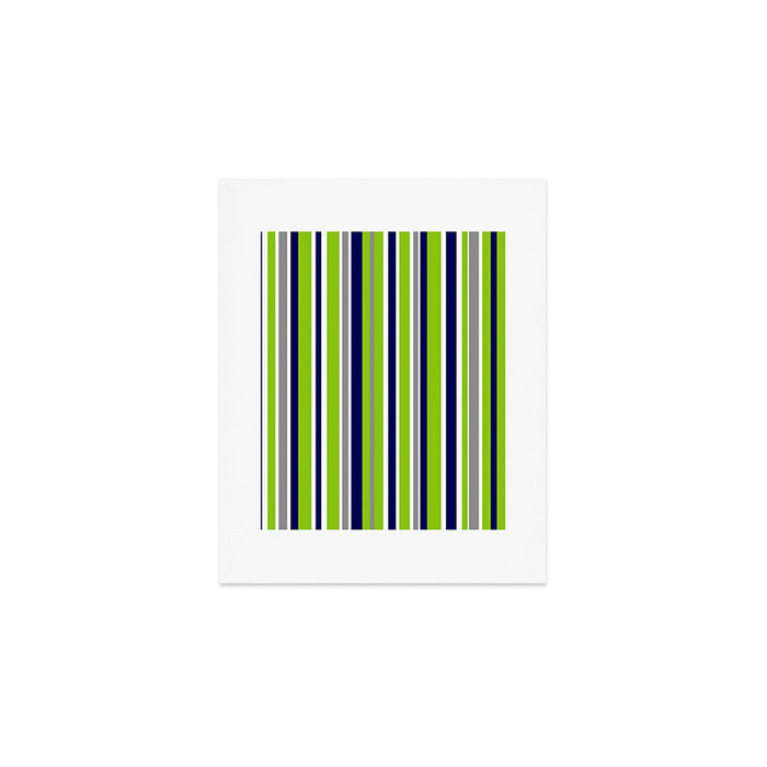 Lime Green Bright Navy Blue Gray and White Vertical Stripes Pattern Art Print Gallery Image 1