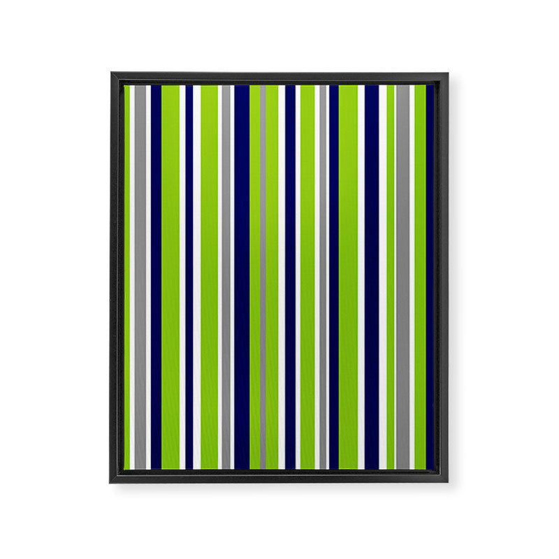 Lime Green Bright Navy Blue Gray and White Vertical Stripes Pattern Framed Canvas Print Gallery Image 8