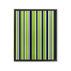 Lime Green Bright Navy Blue Gray and White Vertical Stripes Pattern Framed Canvas Print Gallery Image 8