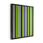 Lime Green Bright Navy Blue Gray and White Vertical Stripes Pattern Framed Canvas Print Gallery Image 2