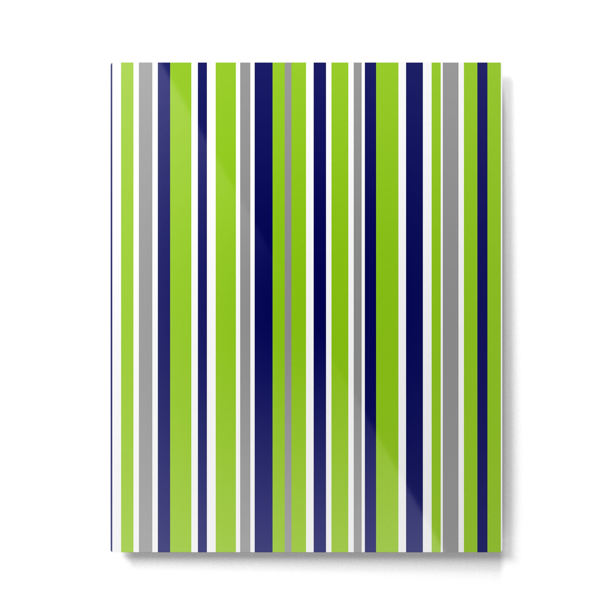 Lime Green Bright Navy Blue Gray and White Vertical Stripes Pattern Metal Print Gallery Image 6
