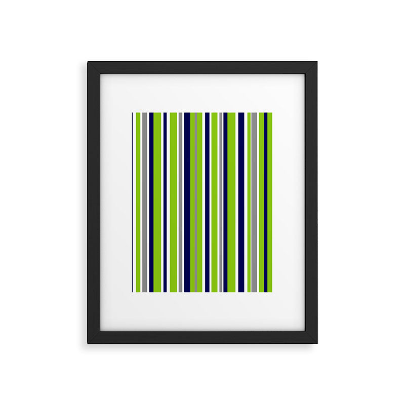 Lime Green Bright Navy Blue Gray and White Vertical Stripes Pattern Framed Art Print Gallery Image 6