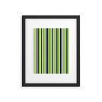 Lime Green Bright Navy Blue Gray and White Vertical Stripes Pattern Framed Art Print Gallery Image 6