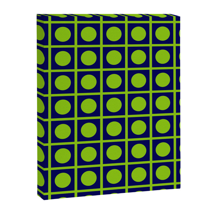 Lime Green Dot Grid Retro Modern Pop Pattern on Navy Blue Canvas Print Gallery Image 1