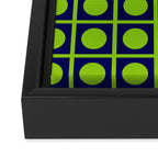 Lime Green Dot Grid Retro Modern Pop Pattern on Navy Blue Framed Canvas Print Gallery Image 3