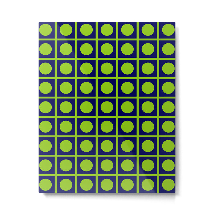 Lime Green Dot Grid Retro Modern Pop Pattern on Navy Blue Metal Print Gallery Image 1