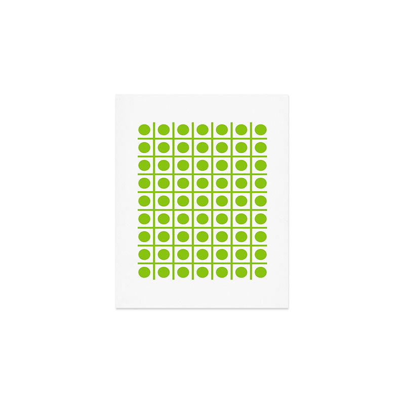 Lime Green Dot Grid Retro Modern Pop Pattern on White Art Print Gallery Image 1