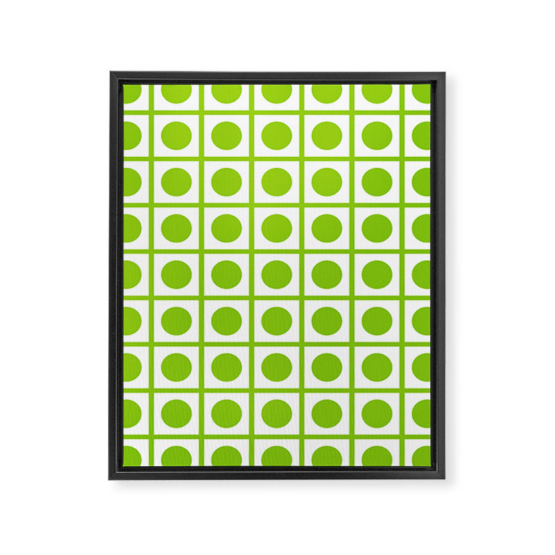 Lime Green Dot Grid Retro Modern Pop Pattern on White Framed Canvas Print Gallery Image 8