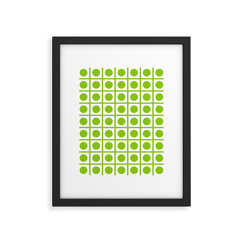 Lime Green Dot Grid Retro Modern Pop Pattern on White Framed Art Print Gallery Image 6