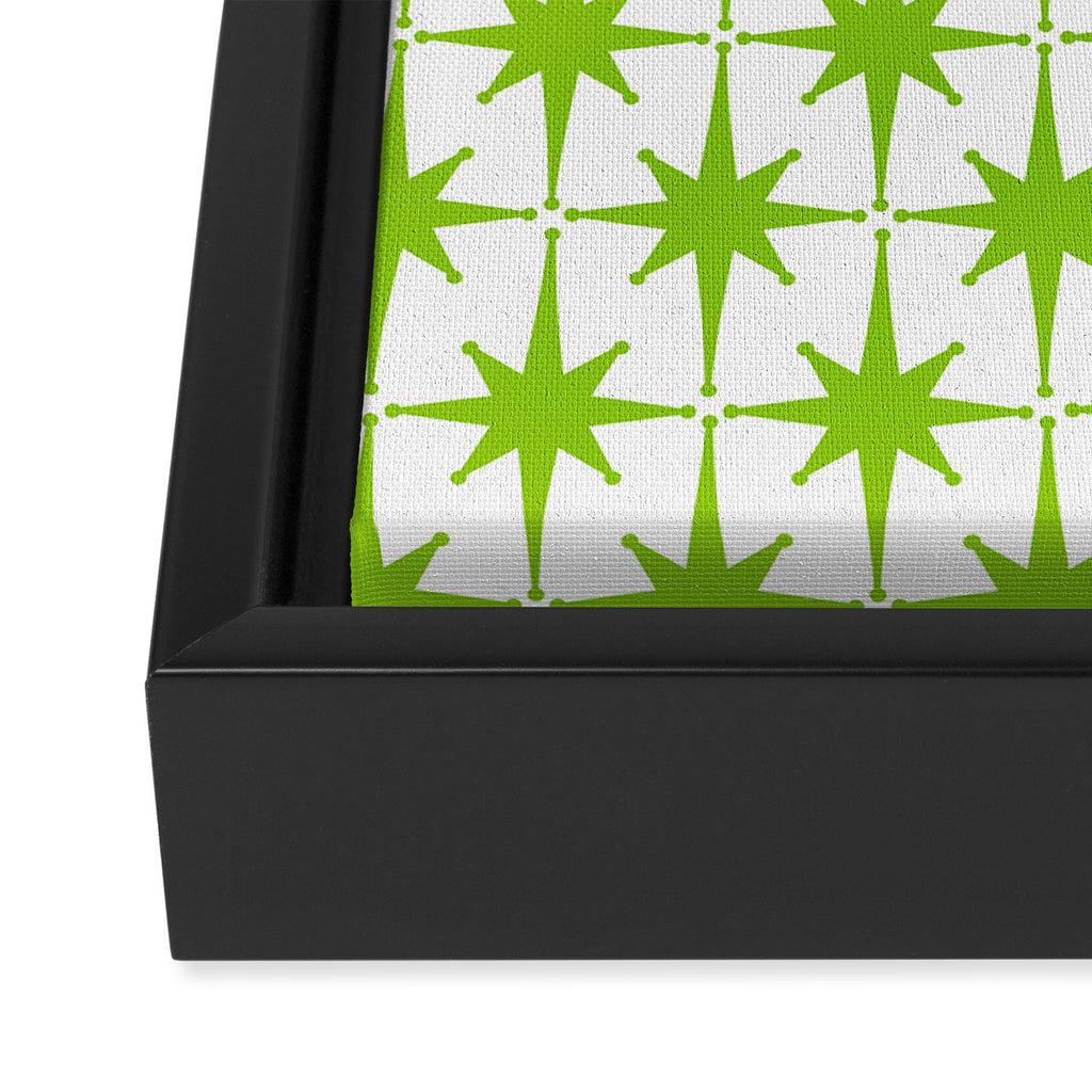 Lime Green Mid Century Modern Atomic Age Starburst Pattern Framed Canvas Print Gallery Image 3
