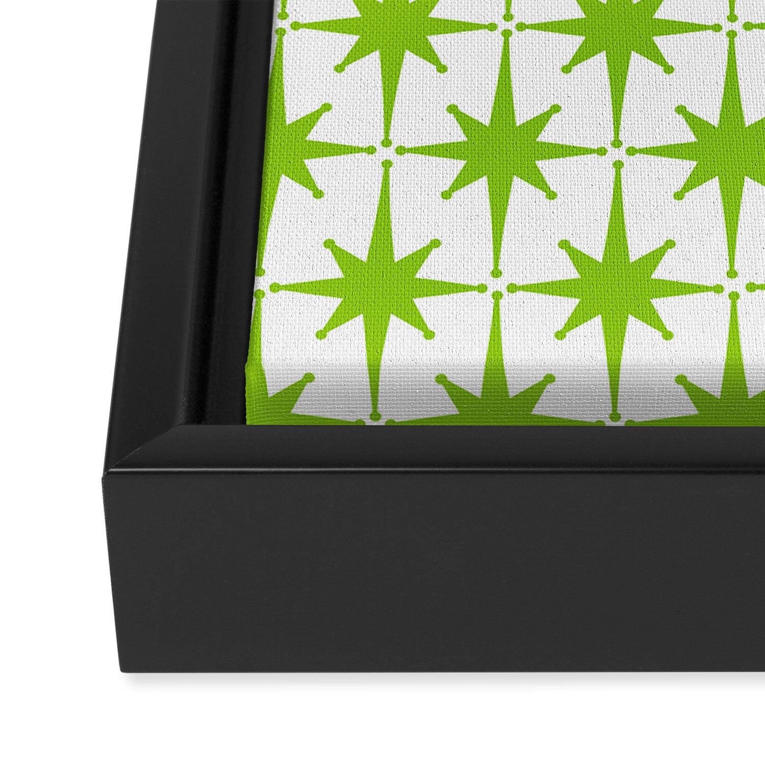 Lime Green Mid Century Modern Atomic Age Starburst Pattern Framed Canvas Print Gallery Image 3