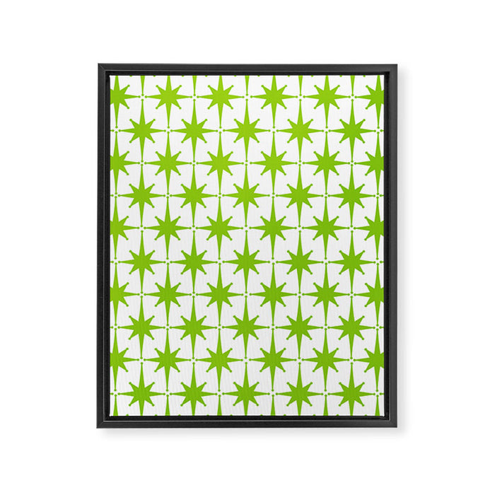 Lime Green Mid Century Modern Atomic Age Starburst Pattern Framed Canvas Print Gallery Image 1