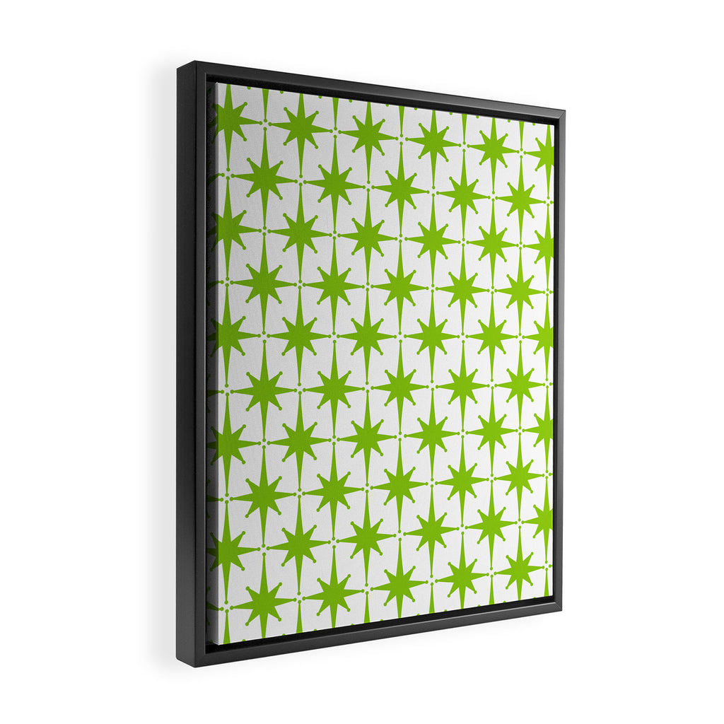 Lime Green Mid Century Modern Atomic Age Starburst Pattern Framed Canvas Print Gallery Image 2