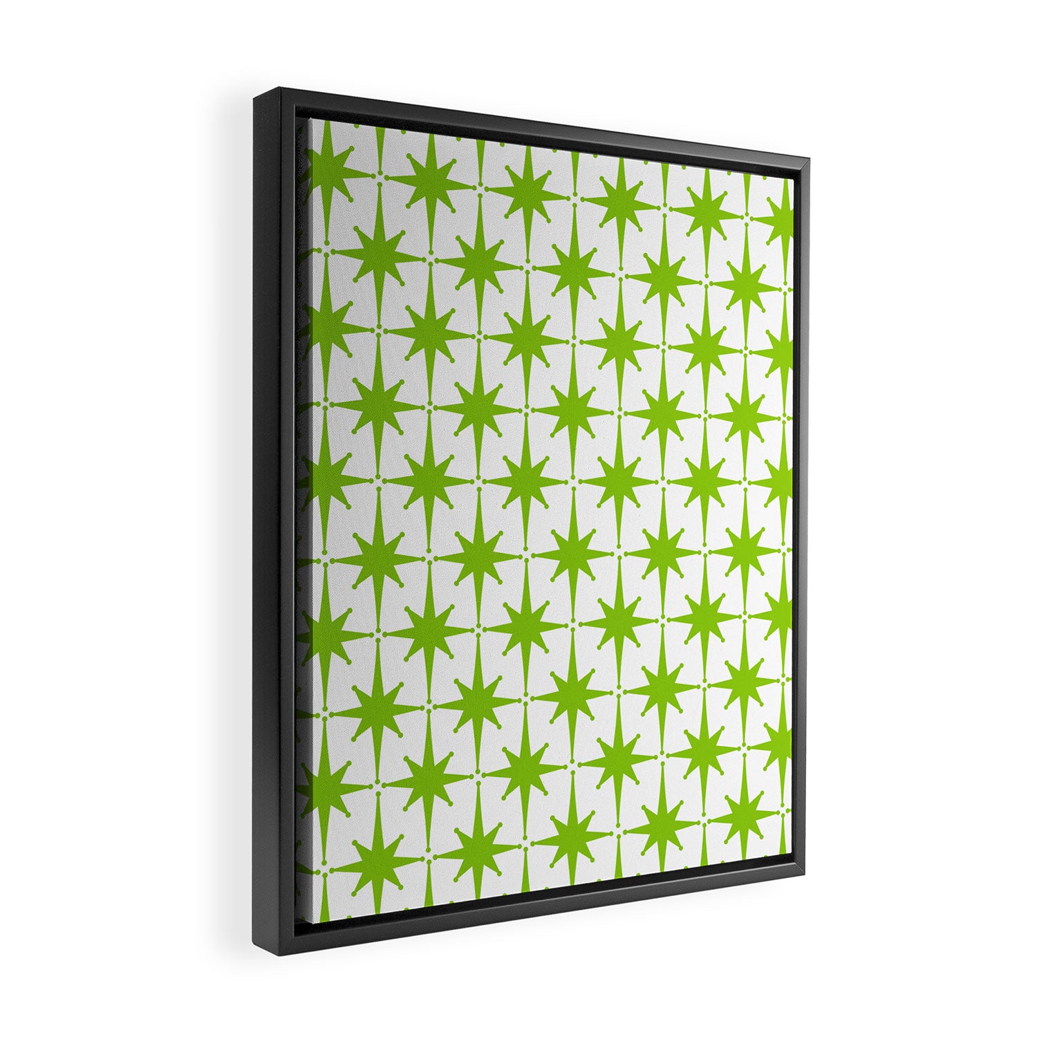 Lime Green Mid Century Modern Atomic Age Starburst Pattern Framed Canvas Print Gallery Image 2