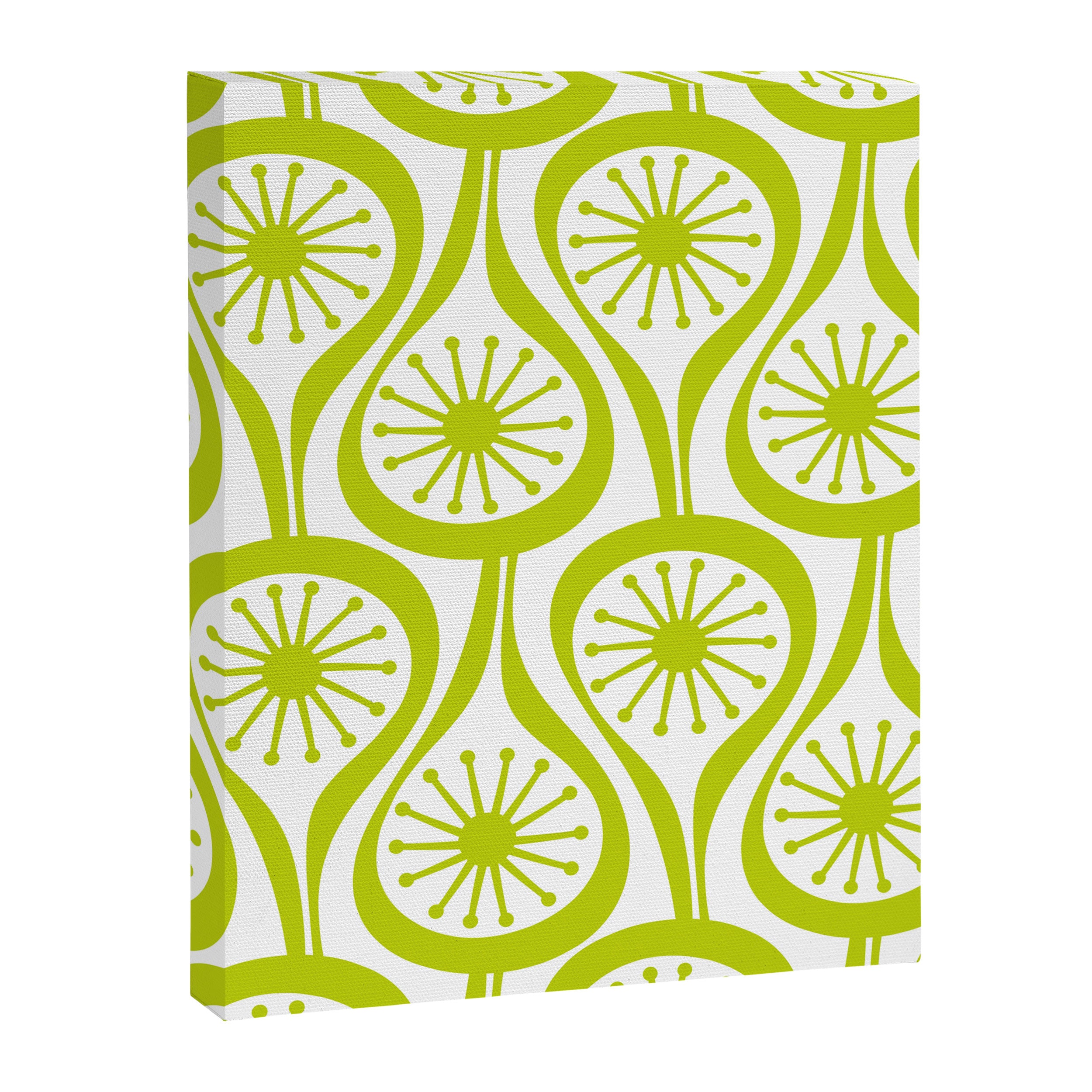 Lime Green Mid Century Modern Atomic Drops Retro Pattern on White Canvas Print Gallery Image 8