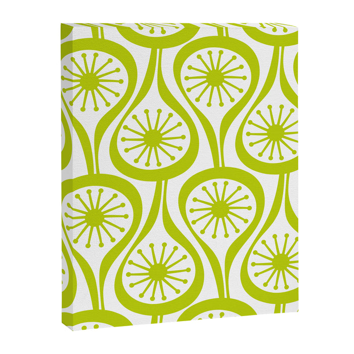 Lime Green Mid Century Modern Atomic Drops Retro Pattern on White Canvas Print Gallery Image 1