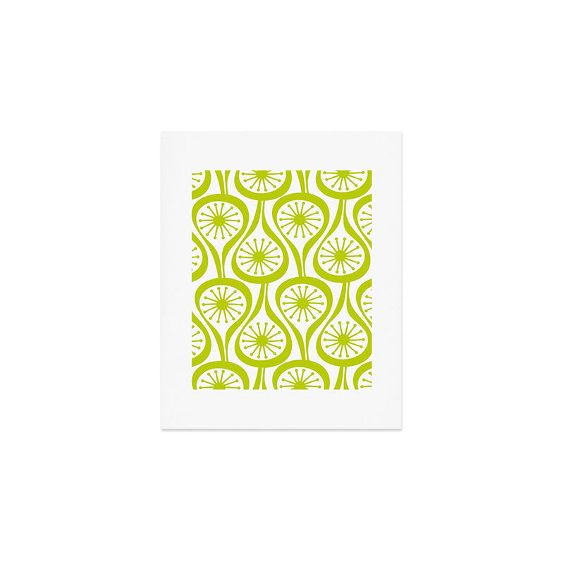 Lime Green Mid Century Modern Atomic Drops Retro Pattern on White Art Print Gallery Image 1