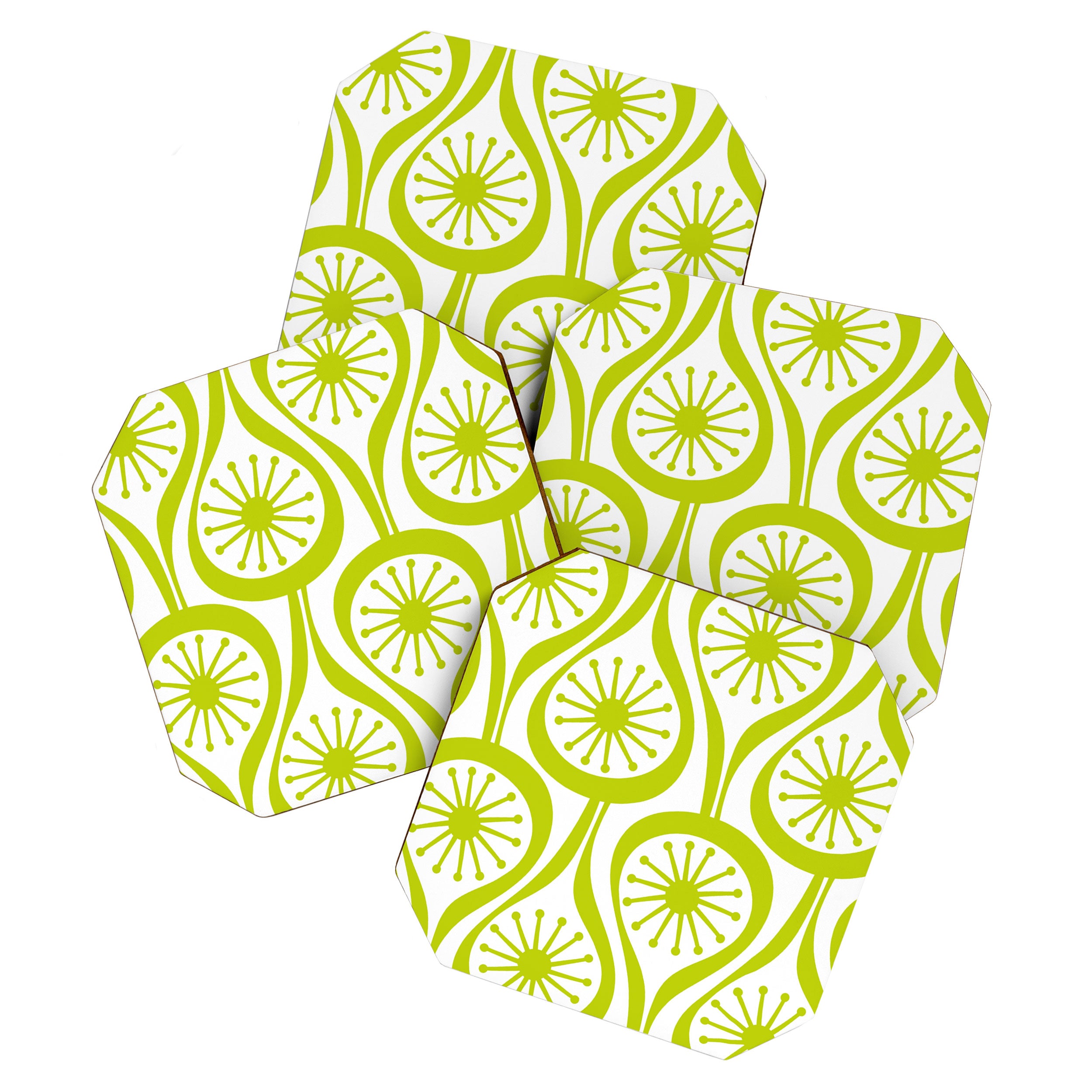 Lime Green Mid Century Modern Atomic Drops Retro Pattern on White Coaster Gallery Image 1
