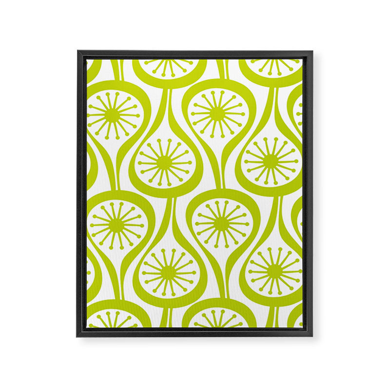 Lime Green Mid Century Modern Atomic Drops Retro Pattern on White Framed Canvas Print Gallery Image 8