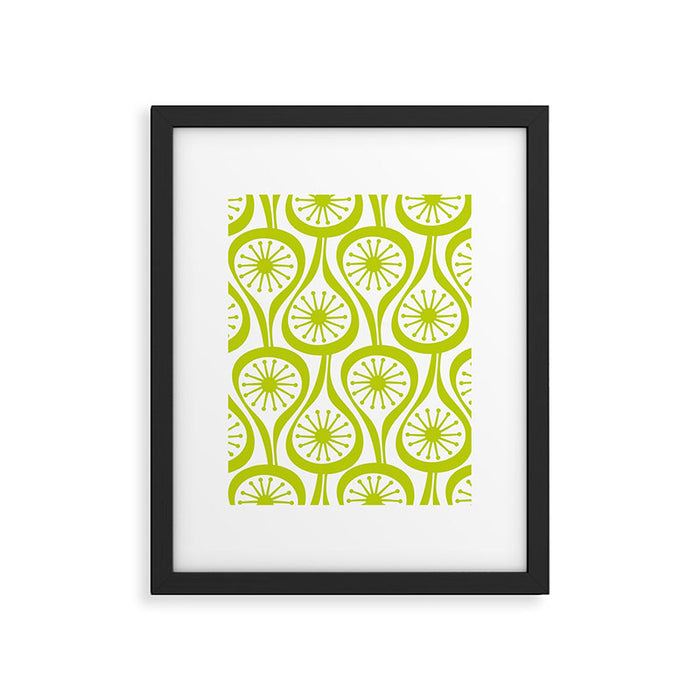 Lime Green Mid Century Modern Atomic Drops Retro Pattern on White Framed Art Print Gallery Image 1