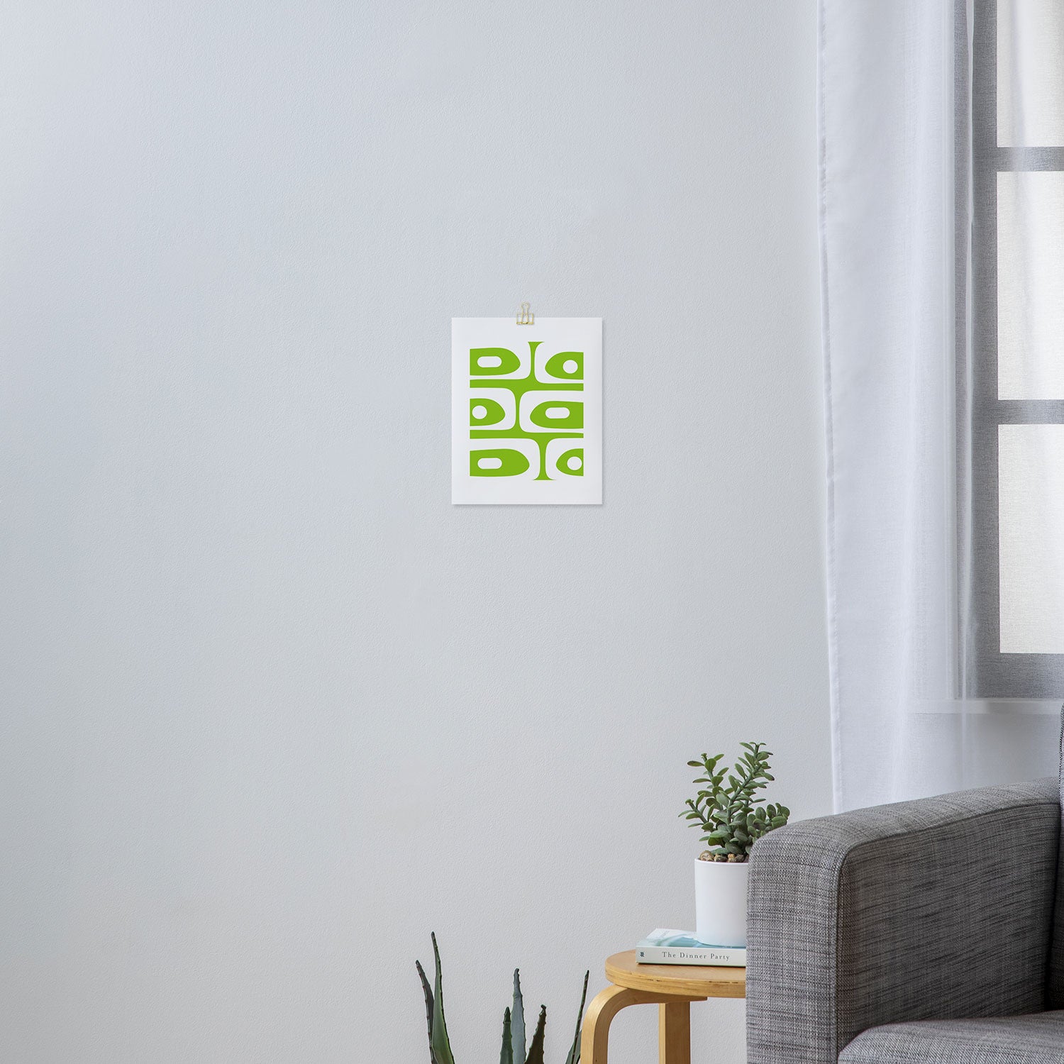 Lime Green Mid Century Modern Piquet Abstract Pattern with White Art Print Gallery Image 3