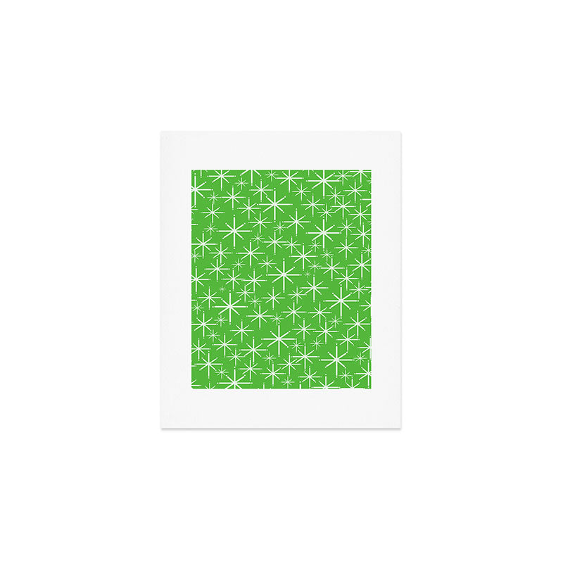 Lime Green Mid Century Modern Twinkling Stars Retro Atomic Pattern Art Print Gallery Image 1