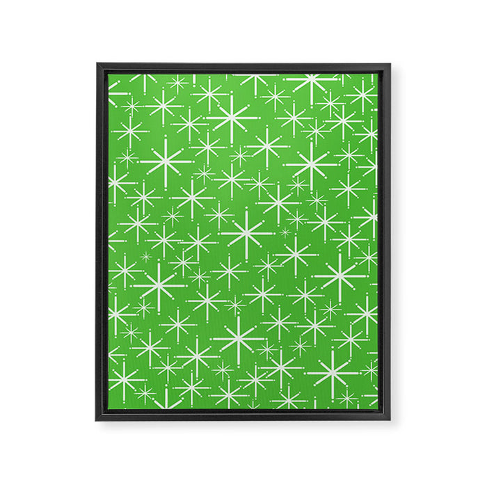 Lime Green Mid Century Modern Twinkling Stars Retro Atomic Pattern Framed Canvas Print Gallery Image 1