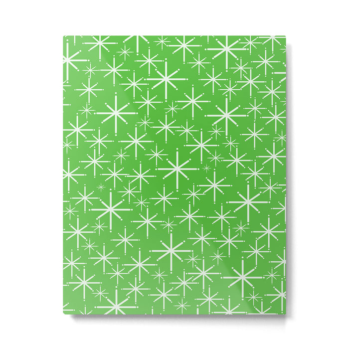 Lime Green Mid Century Modern Twinkling Stars Retro Atomic Pattern Metal Print Gallery Image 1