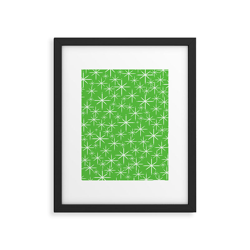 Lime Green Mid Century Modern Twinkling Stars Retro Atomic Pattern Framed Art Print Gallery Image 6