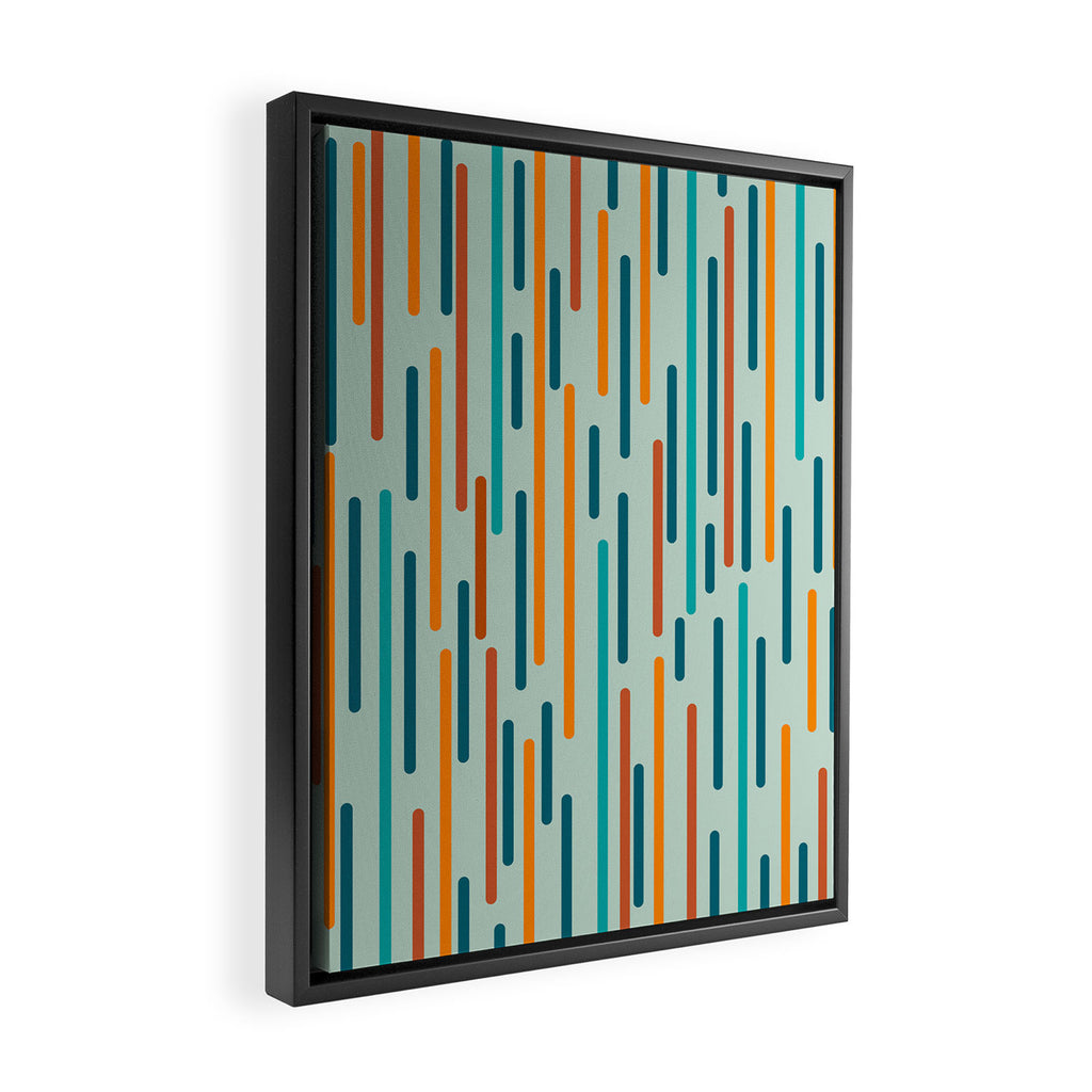 Line Dance Pattern in Turquoise Teal Orange Aqua Framed Canvas Print Gallery Image 2
